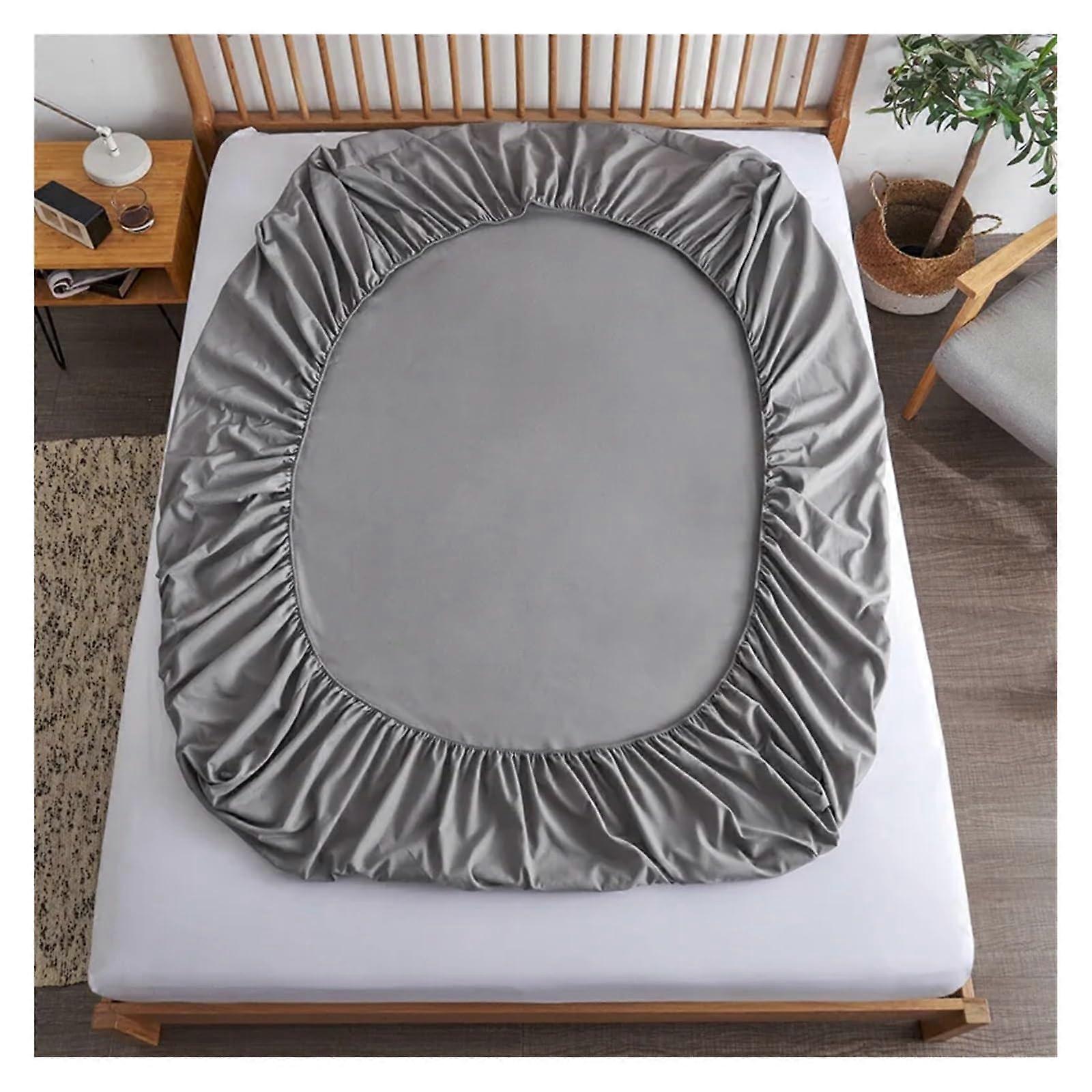 Fitted Bed Sheet King Single Size Light Grey Non Slip Breathable Cooling Soft Touch for Tall Mattress