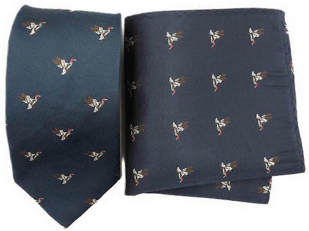 Knightsbridge Neckwear Duck Silk Tie and Pocket Square Set - Blue