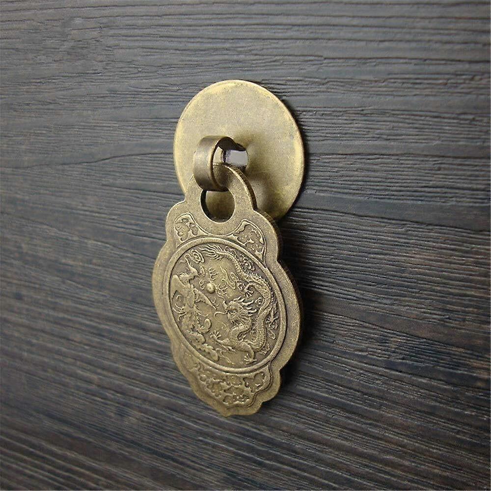 Solid Brass Drawer Handles Set of 4, Antique Bronze Cabinet Pulls with Dragon Pattern for Chinese Style Furniture