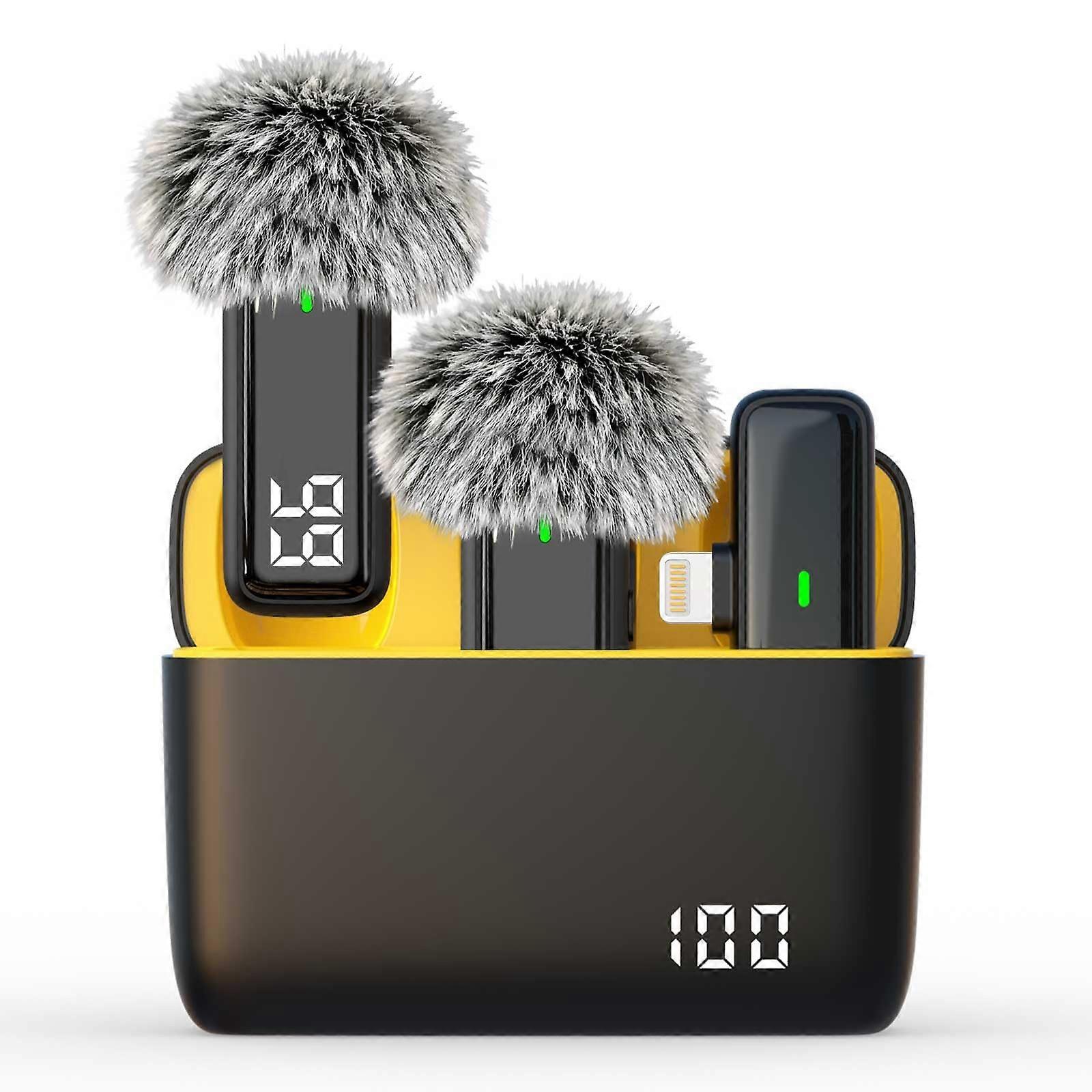 2 Pack Wireless Lavalier Microphone for iPhone with Noise Cancellation, 24H Battery and 70FT Range