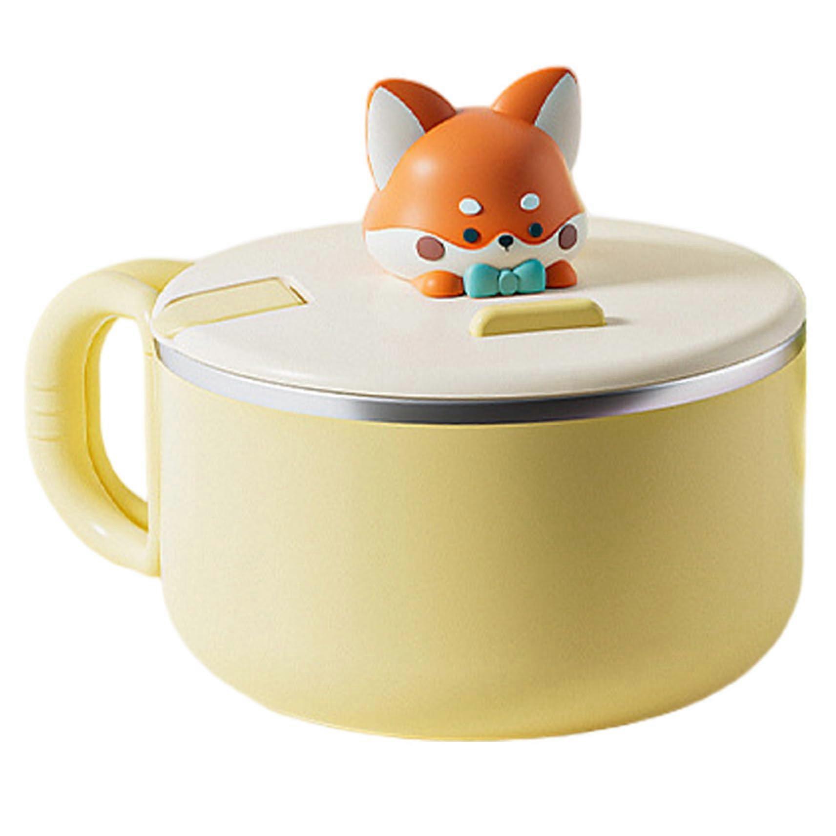 Large Ramen Bowl with Lid 1200ml Microwave Safe Instant Noodle Bowl with Handles Fox Design