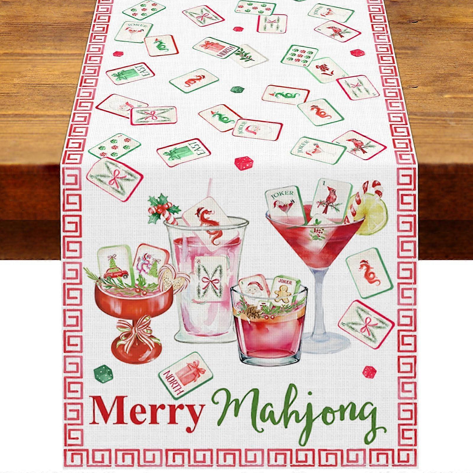 Christmas Table Runner 13x72 Polyester Linen, Festive Durable Decor for Dining Table and Parties