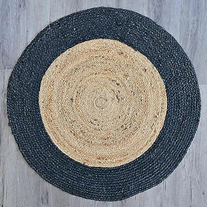 Handwoven Jute Area Rug Round- Natural Yarn- Rustic Vintage Beige Braided Reversible Rug- Eco Friendly Rugs for Bedroom, Kitchen, Living Room,