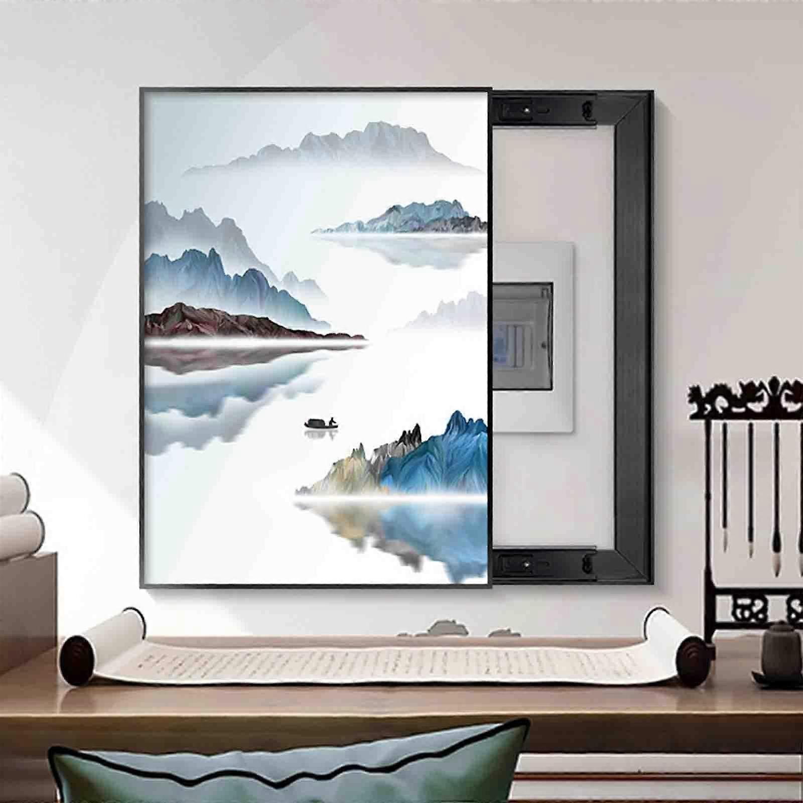 Electrical Panel Cover with Magnetic Frame, Waterproof Canvas Decorative Meter Cover 60x80cm