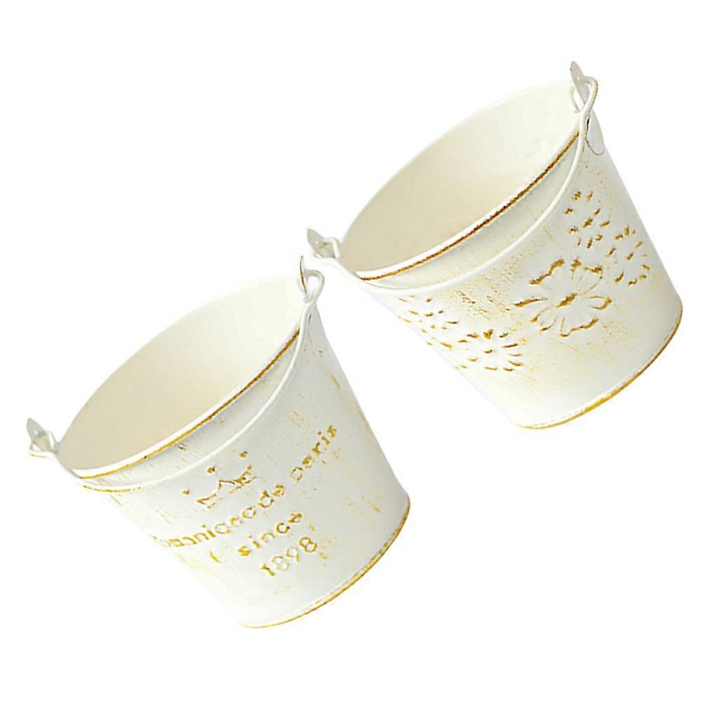 Rustic Iron Flower Buckets Handheld Flower Bucket Decorative 2Pcs
