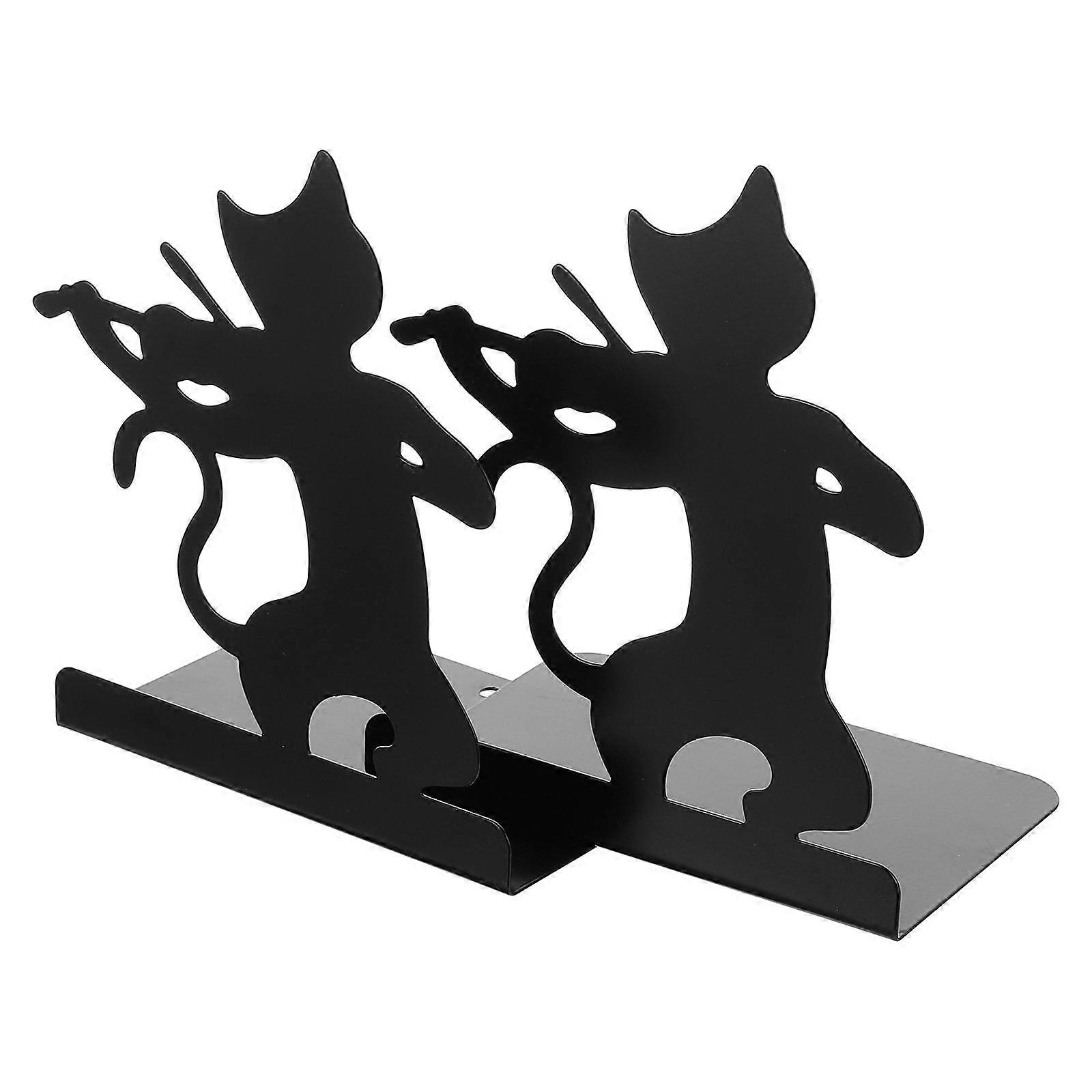 Cute Cat Bookends Creative Design Prevent Falling Office Use 18.5x16cm Iron 1 Pair