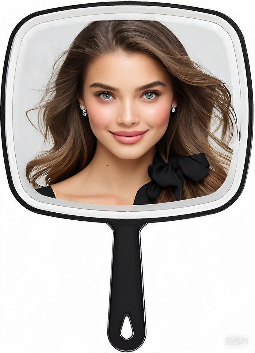 Large Handheld Salon Barber Mirror with Distortion Reflection, Square Black 31x23cm