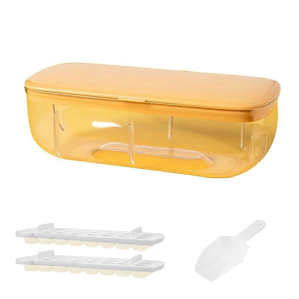 48 Grid Silicone Ice Cube Tray with Lid Easy Release Large Capacity for Freezer Storage Yellow