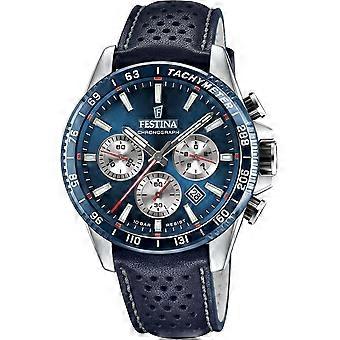 Festina Blå Äkta Läder Eller Läderimitation Timeless Chronograph F20561/2 Herrklocka