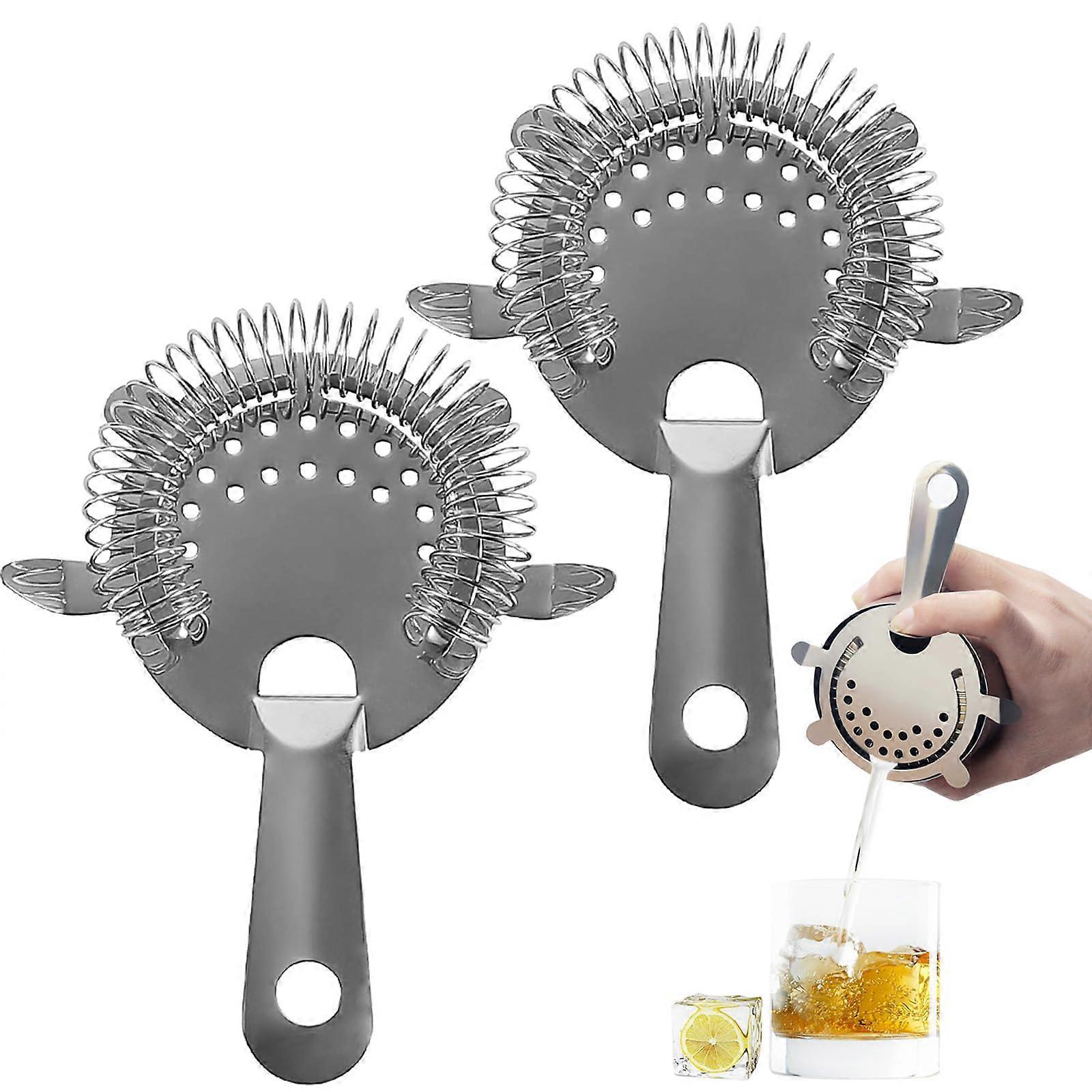 2 Pack Stainless Steel 4Prong Cocktail Strainer with Density Spring for Bartending