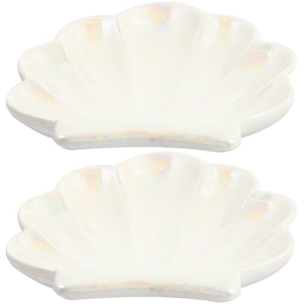 Shell Ring Holder Ceramic Jewelry Dish for Storage 2Pcs White Set