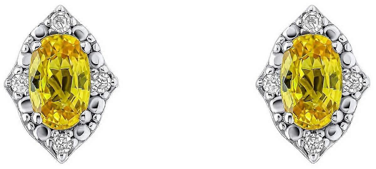 Elements Gold Oval Sapphire and Diamond 9ct Gold Earrings - Gold/Yellow