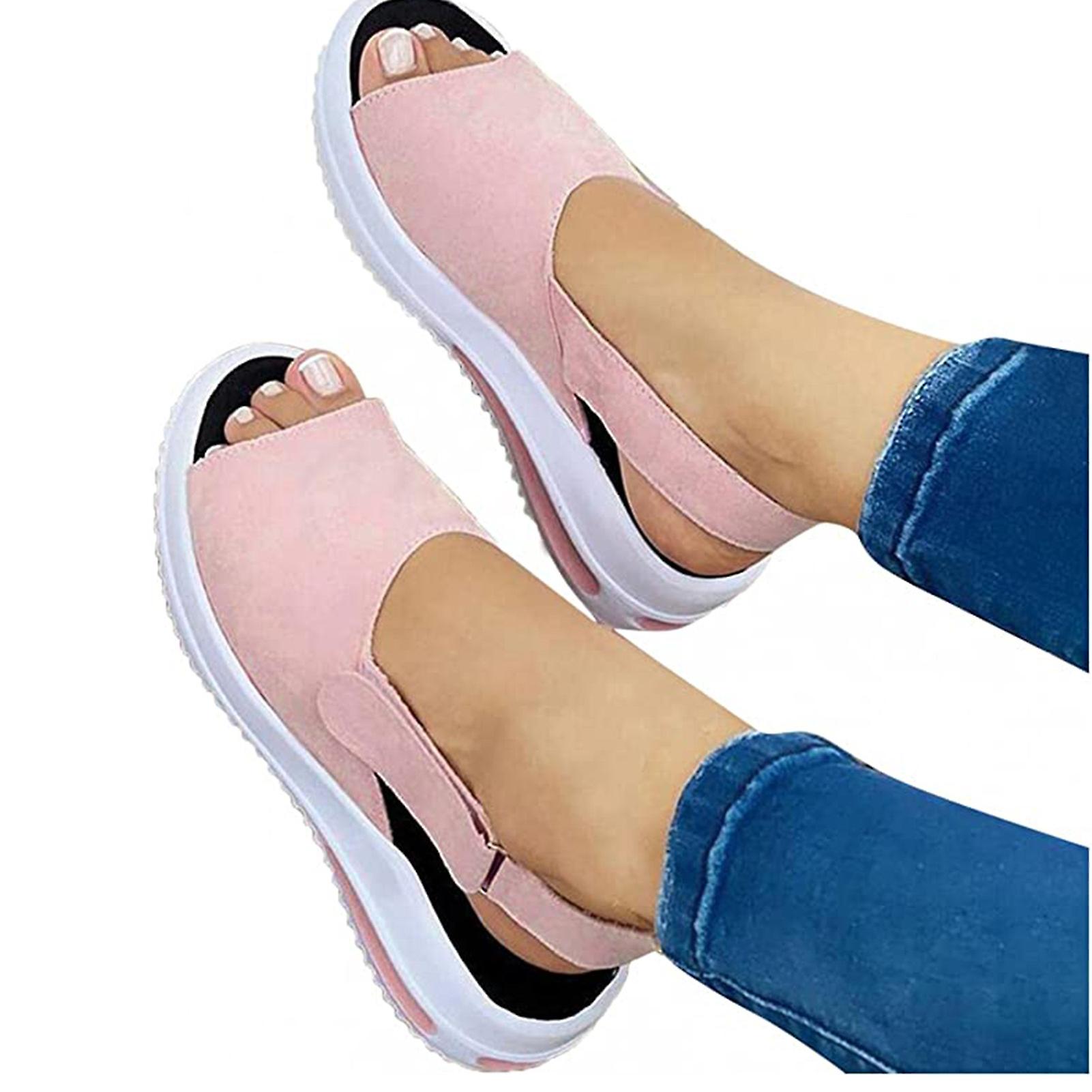 Women's Sandals Summer Open Toe Breathable Slip-on Shoes Hook & Loop Closure