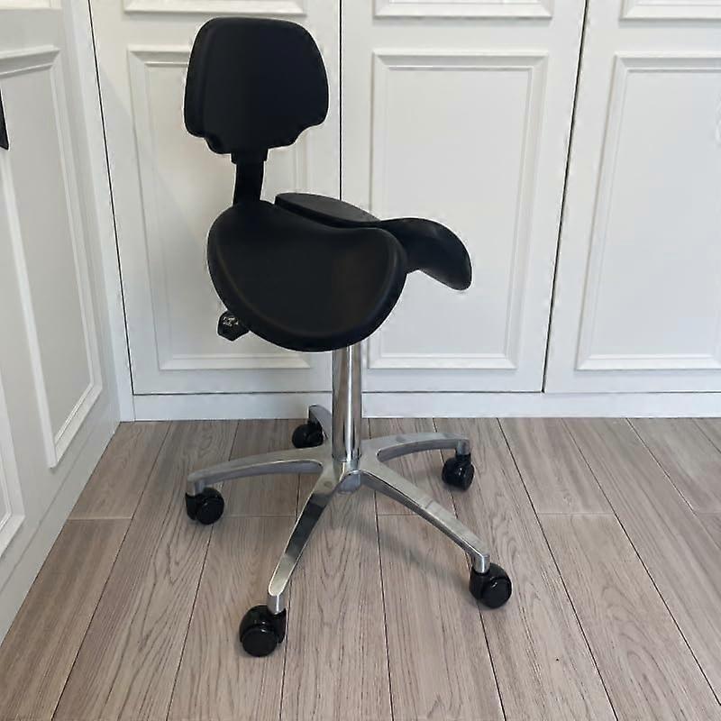 Ergonomic Saddle Stool with Backrest and Lumbar Support, Adjustable Height, Rolling Aluminum Base