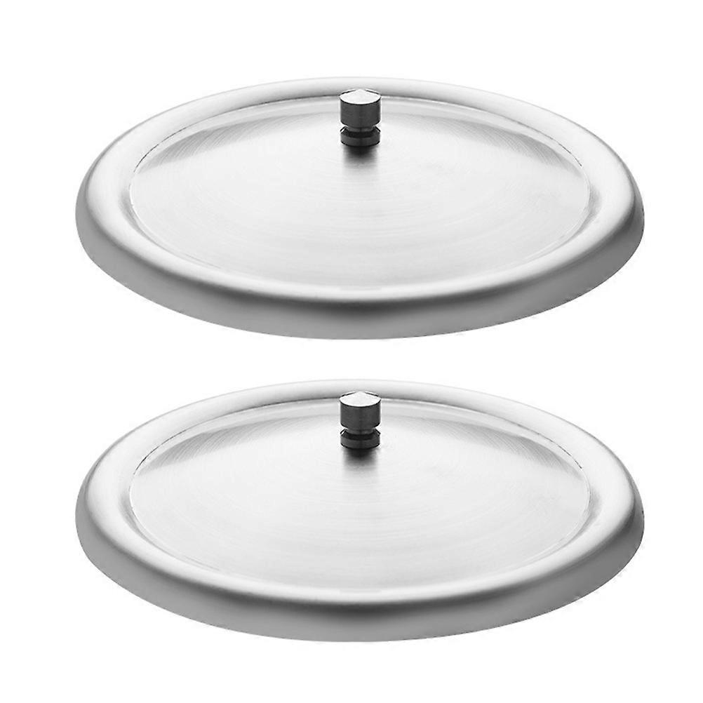 Round Stainless Steel Cup Covers for Leakproof Function 2Pcs Silver
