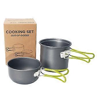 JINGT Portable Outdoor Cooking Set: Non-Stick for Camp Pot & Pan for Easy Packing! Green handle