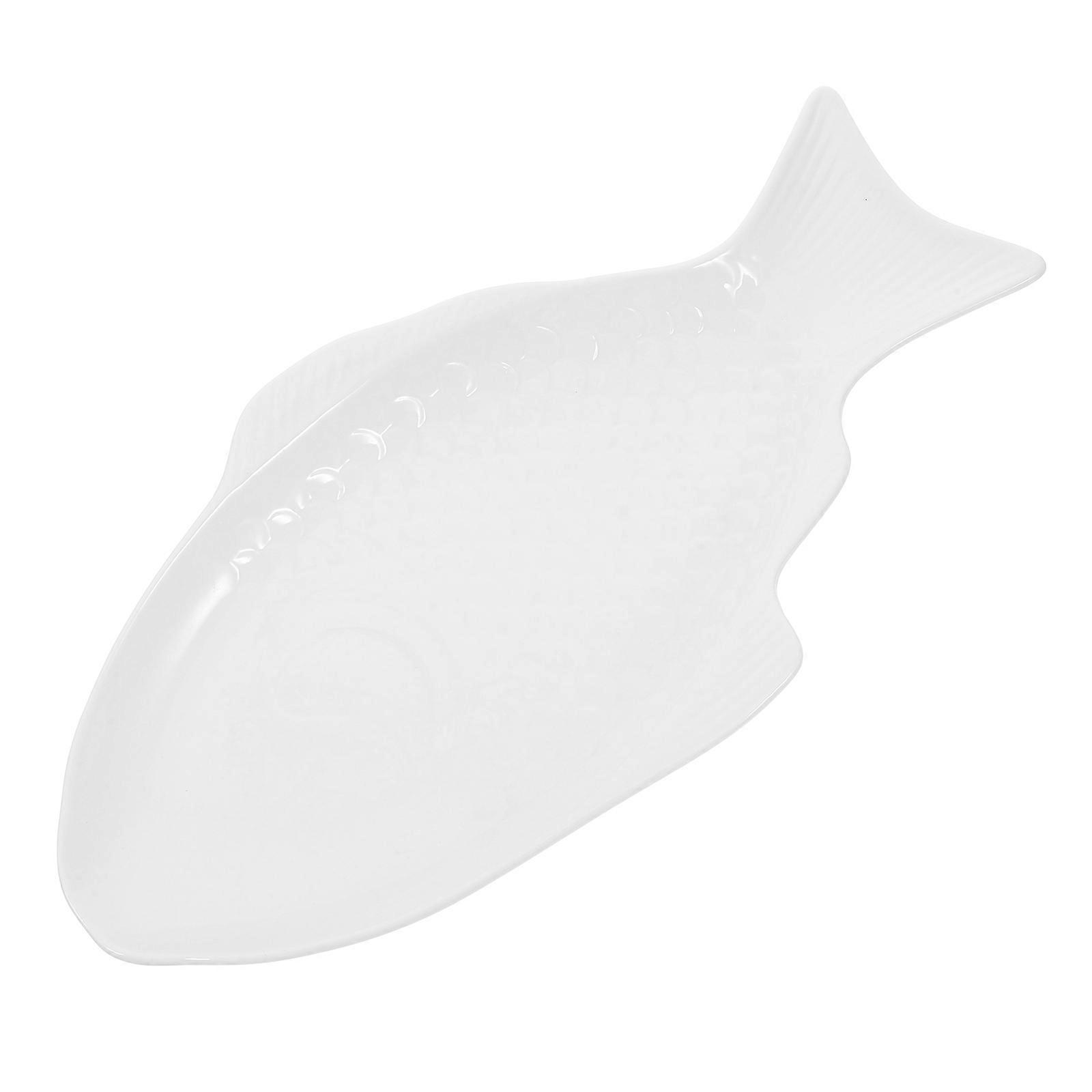 Creative Plate Fish Pan for Storage Ceramic Tableware White