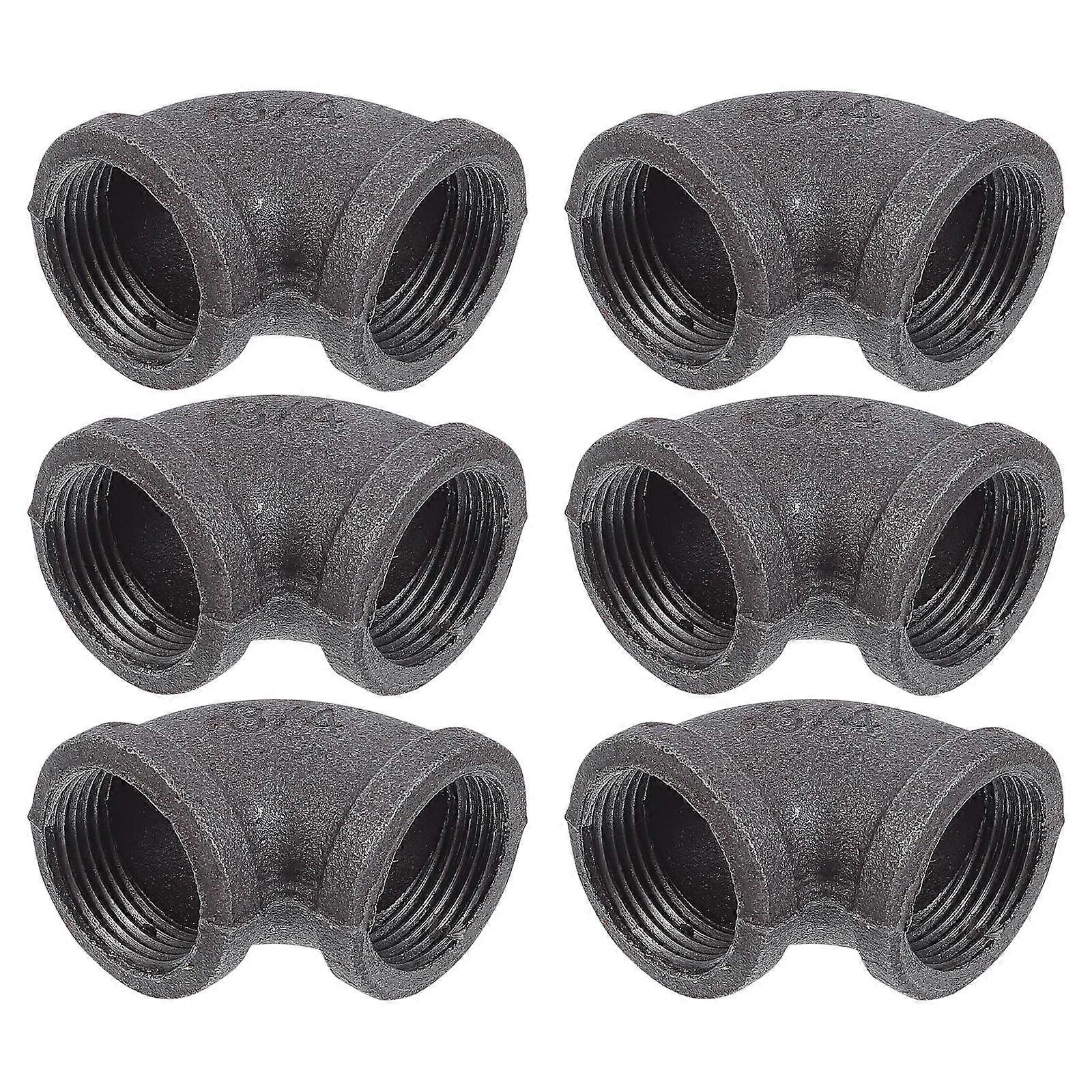 6pcs Prefessional Pipe Connectors Elbow Coupling Iron Pipe Fitting (Black)