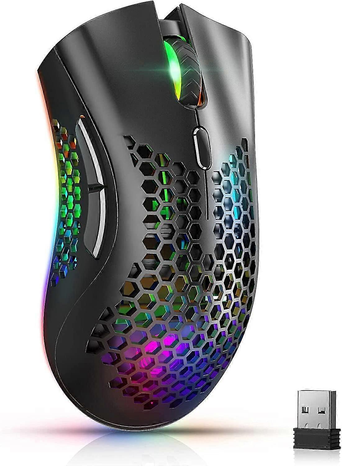 Wireless Gaming Mouse,computer Mouse With Honeycomb Shell For Laptop Pc/mac, Black