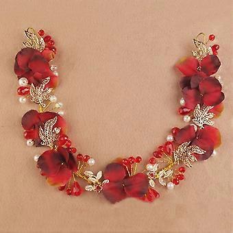 Sweet Red Leaf Hair Hoop Hypo-allergenic Polymer Clay Alloy Headgear for Bridesmaid Wedding Dating Shopping