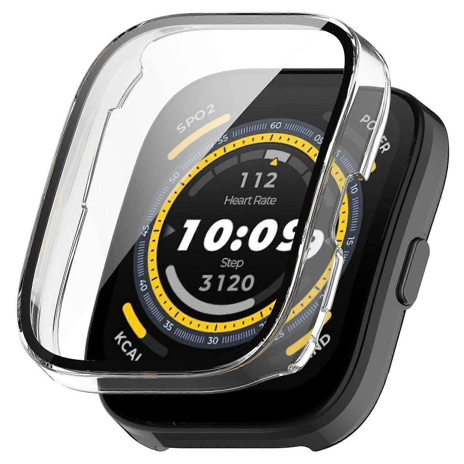 For Amazfit Bip 5 Plastic Smart Watch Case with Protective Glass Cover Transparent