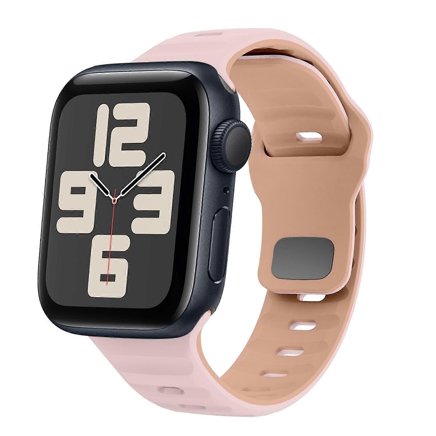 For Apple Watch SE 2023 40mm Silicone Design Wave Structure Band Pink / Brown