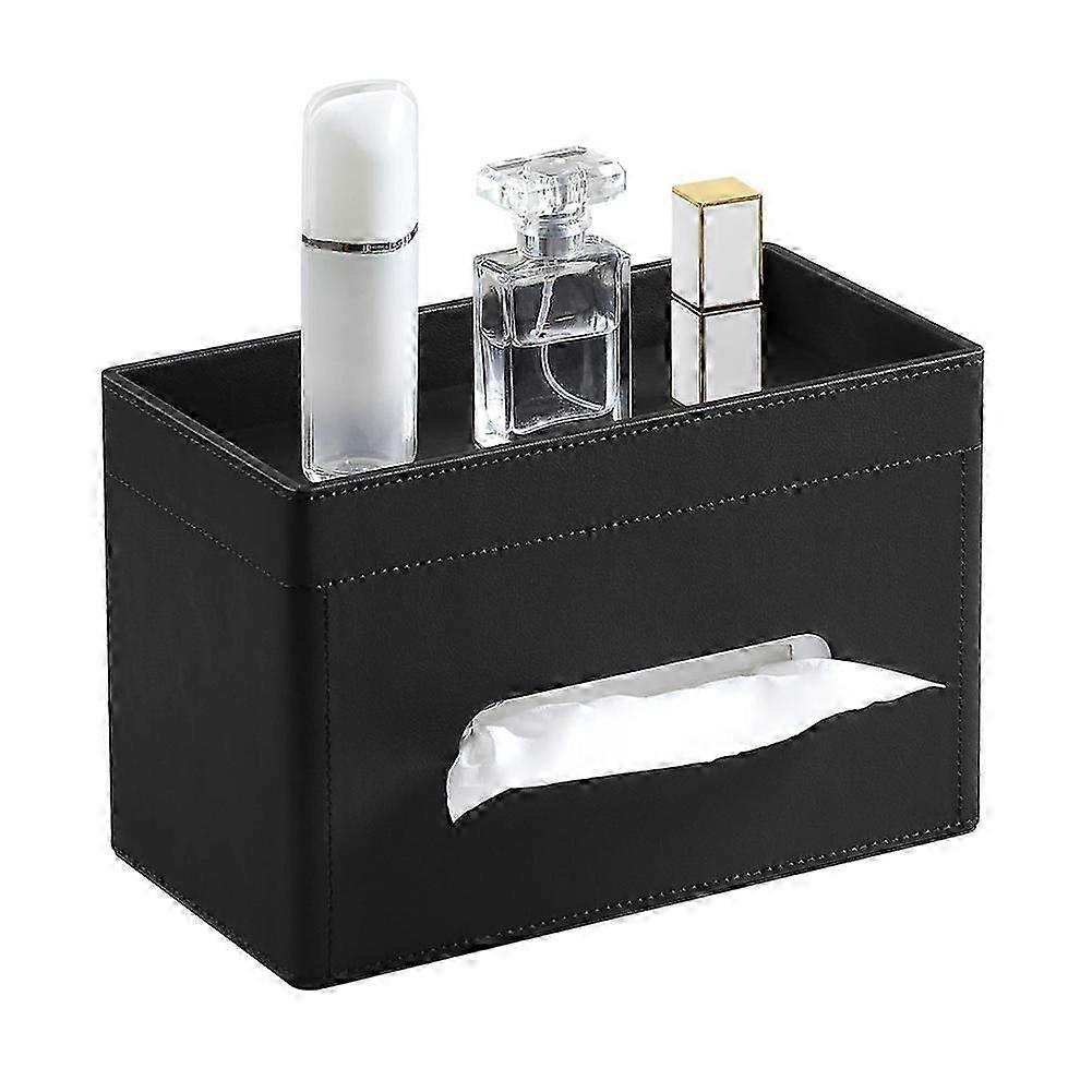 Plus Size PU Leather Tissue Box Cover, Rectangle Tissue Holder with Storage Organizer Tray