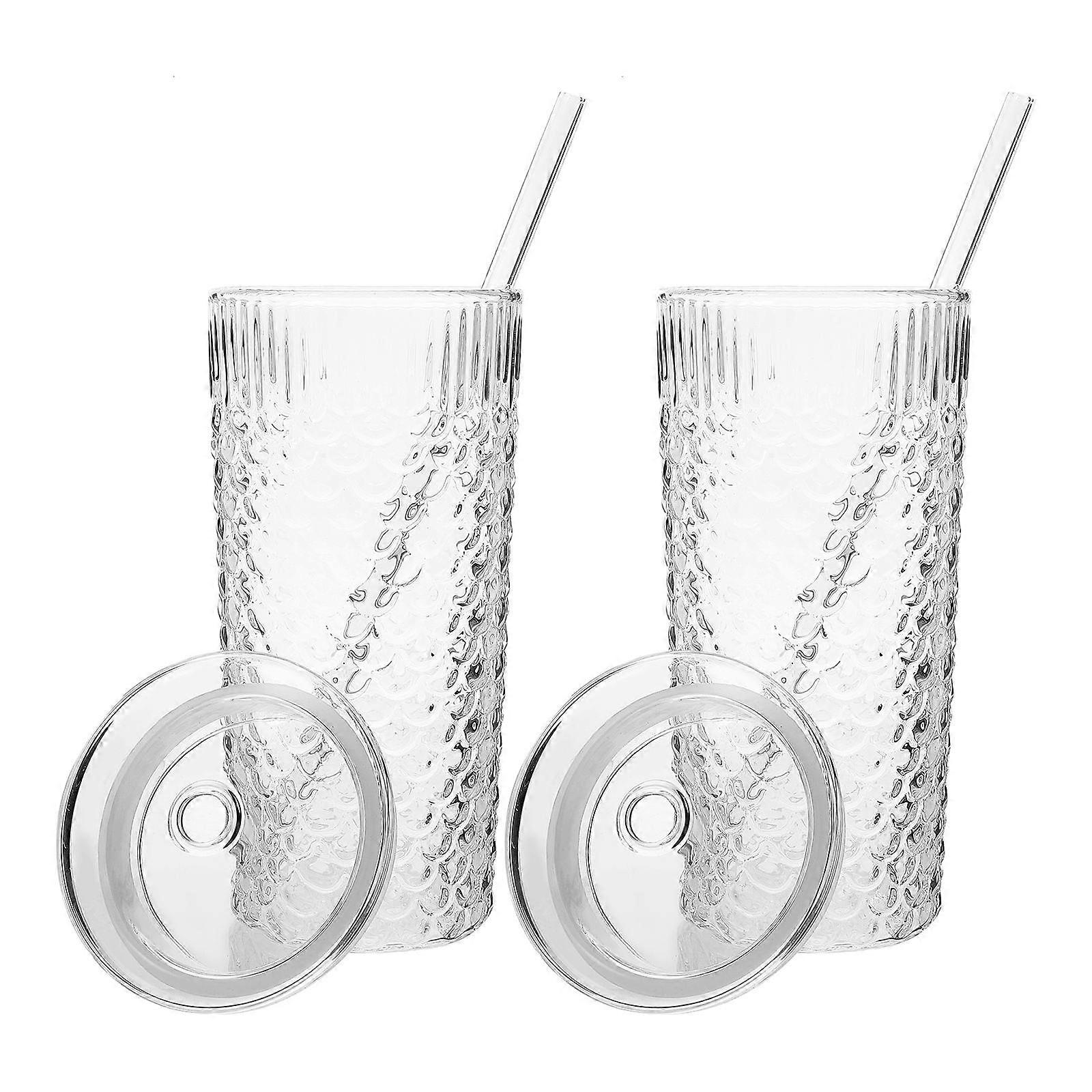 2er-Pack Glas-Trinkbecher mit Strohhalm