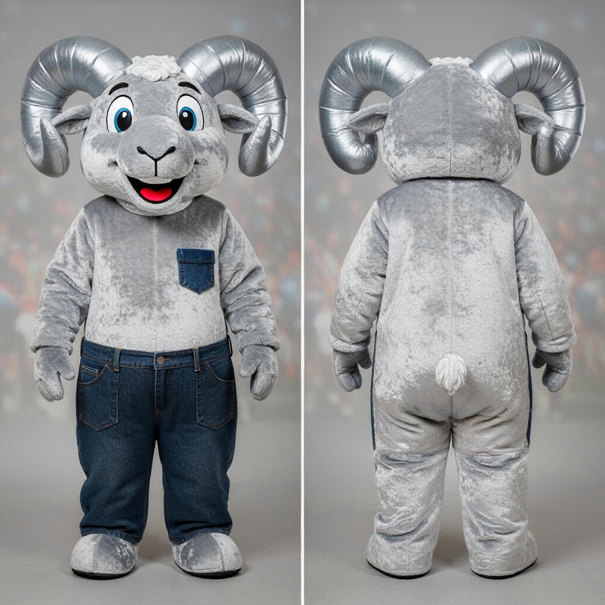 MASTICOT Silver Plush Fleece Ram Mascot