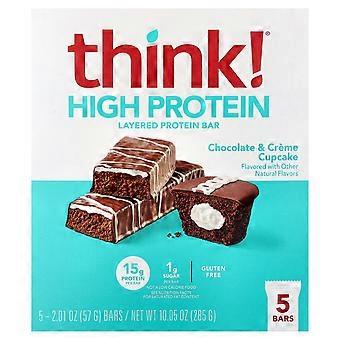 2 x Think!, Proteiinipitoinen kerroksellinen patukka, suklaa- ja vaniljakreemimaku, 5 patukkaa, 57 g per patukka.