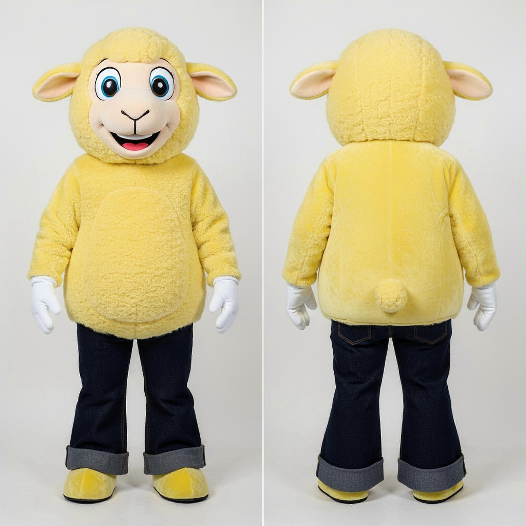 MASTICOT Lemon Yellow Fluffy Suffolk Sheep Mascot