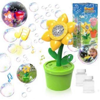 Automatic Bubble Machine with Lights and Music, Kids Sunflower Bubble Blower Toys with Bubble Liquid for Party Wedding Garden Outdoor-lsy