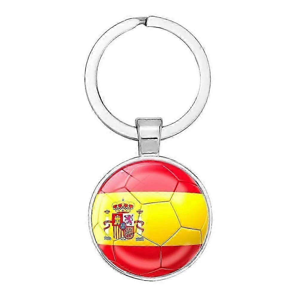 Spain Flag Soccer Keychain Silver