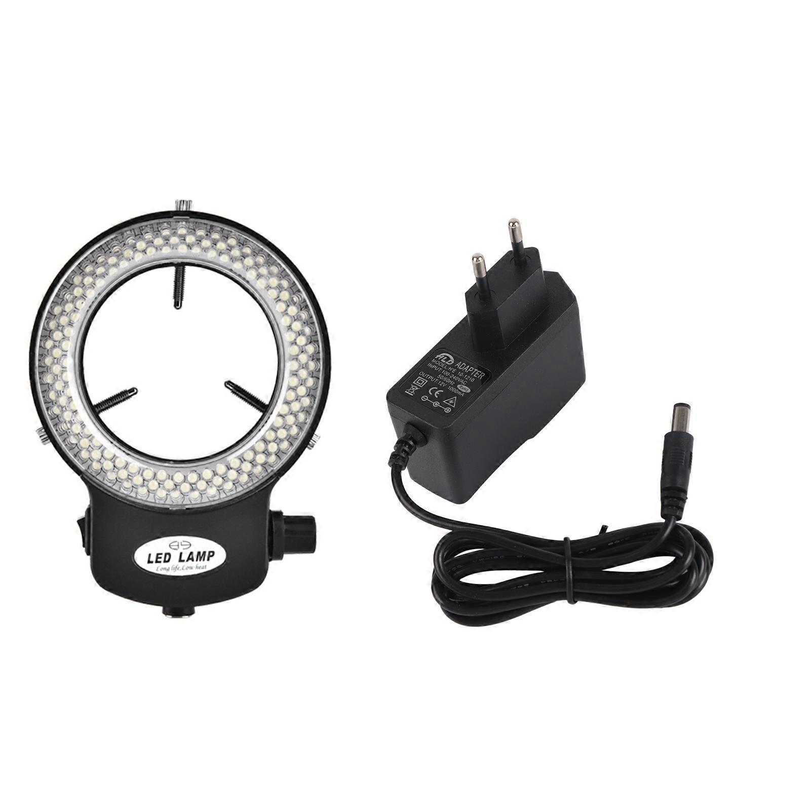 Microscope Camera 144 LED Beads Light Source Brightness Adjustable Ring Lamp EU Plug 110-220V (Black)