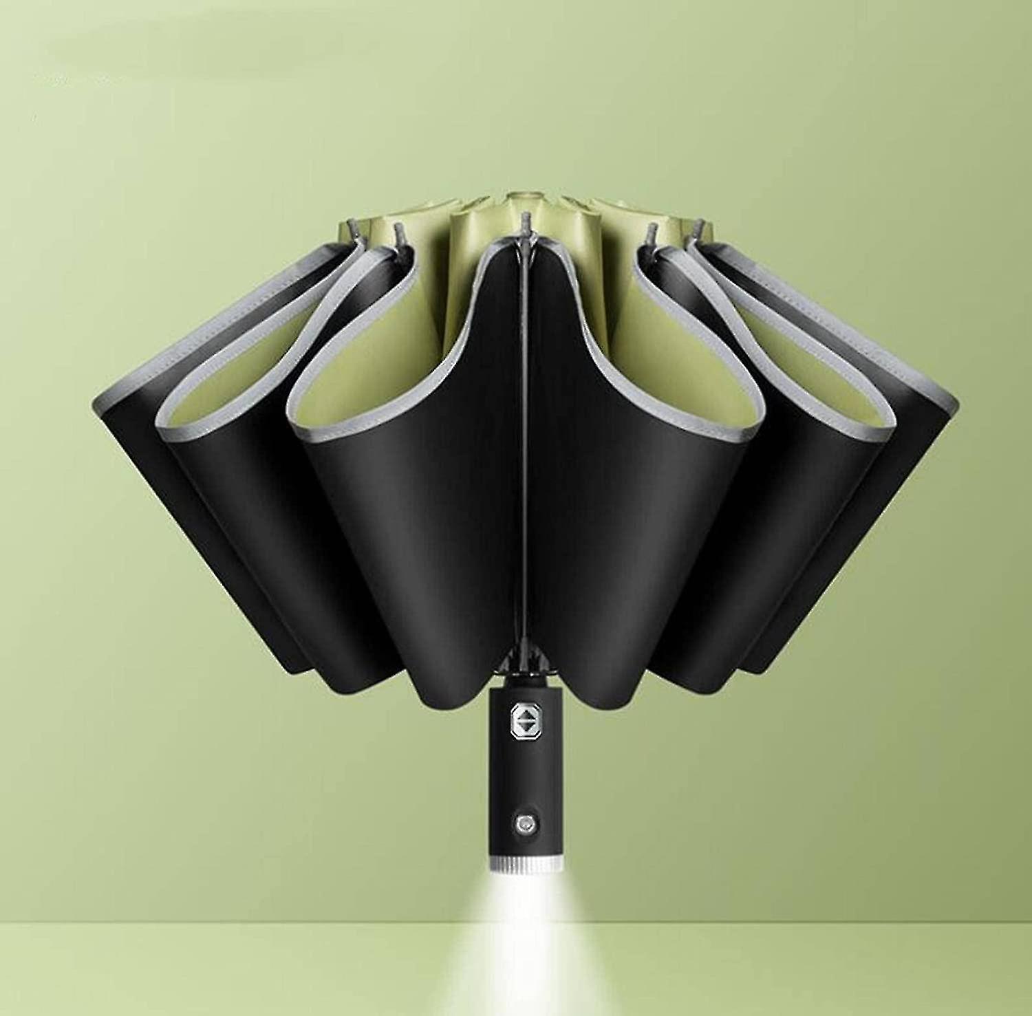 Automatic Opening And Closing Inverted Three-fold Folding Umbrella Reflective Side With Flashlight