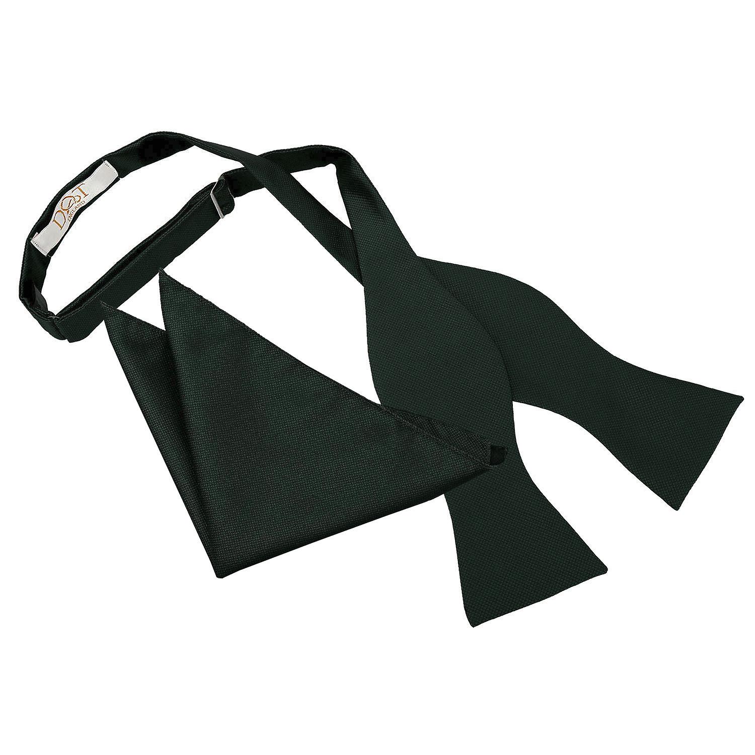 Dark Green Solid Check Self-Tie Bow Tie and Pocket Square Set