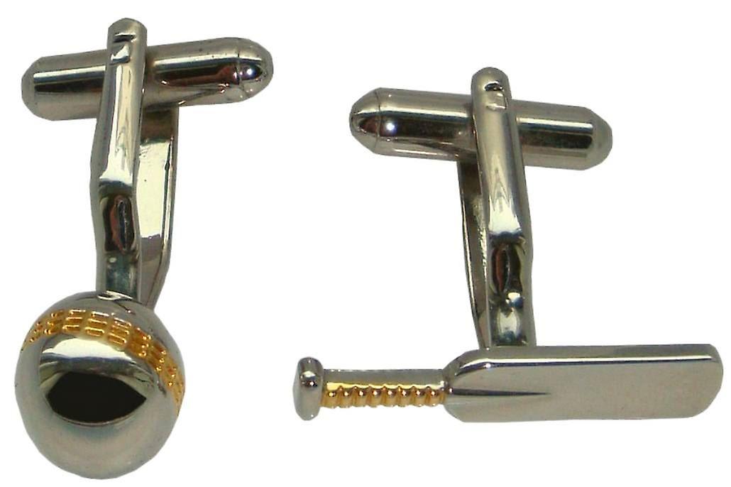 Bassin and Brown Cricket Bat Cufflinks - Silver
