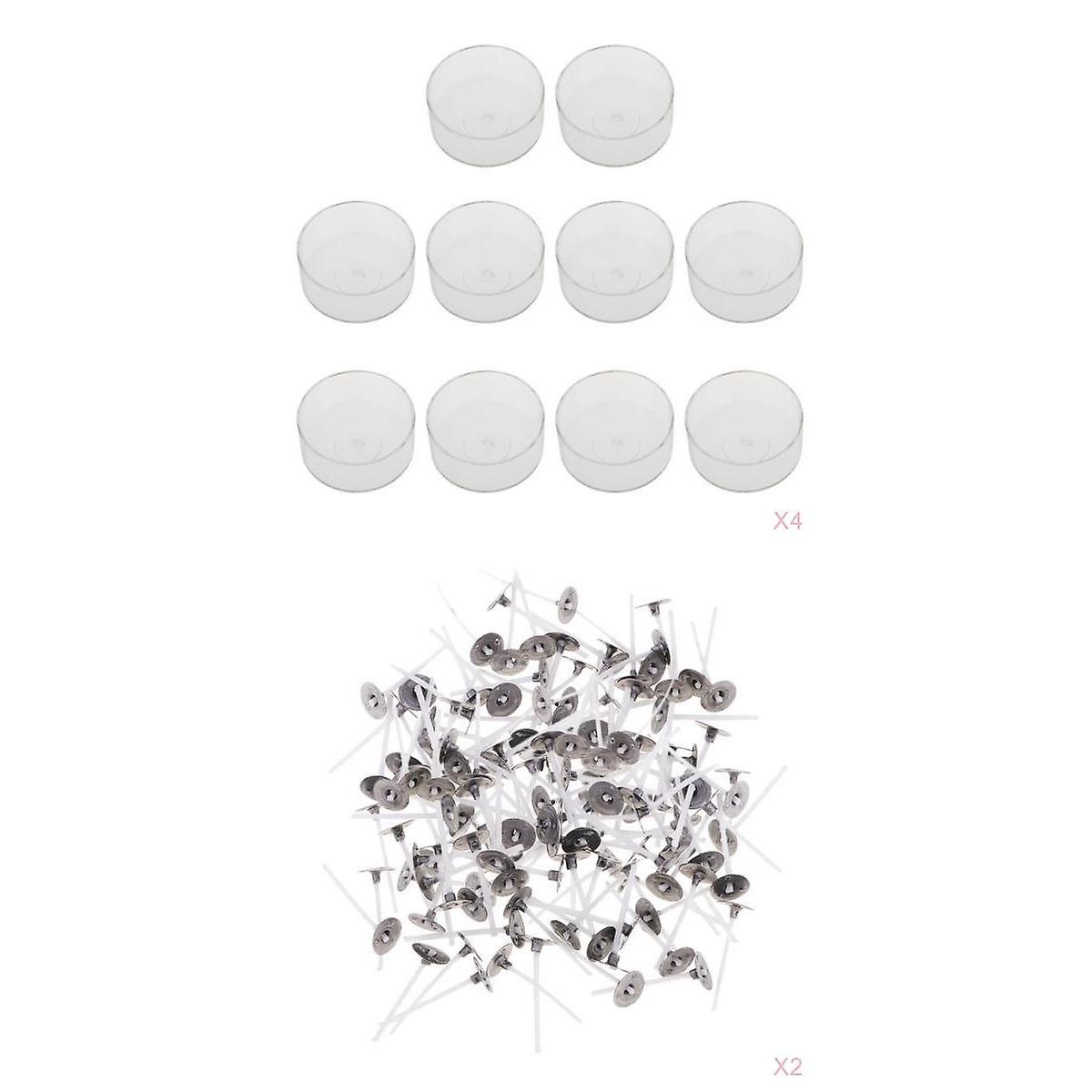400pcs Pre-waxed Candle Wick and 40pcs Plastic Round Tealight Empty Case Cup