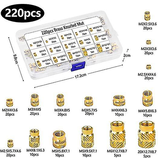 220pcs M2-m6 Press Nut Brass Threaded Bushings Inner Thread