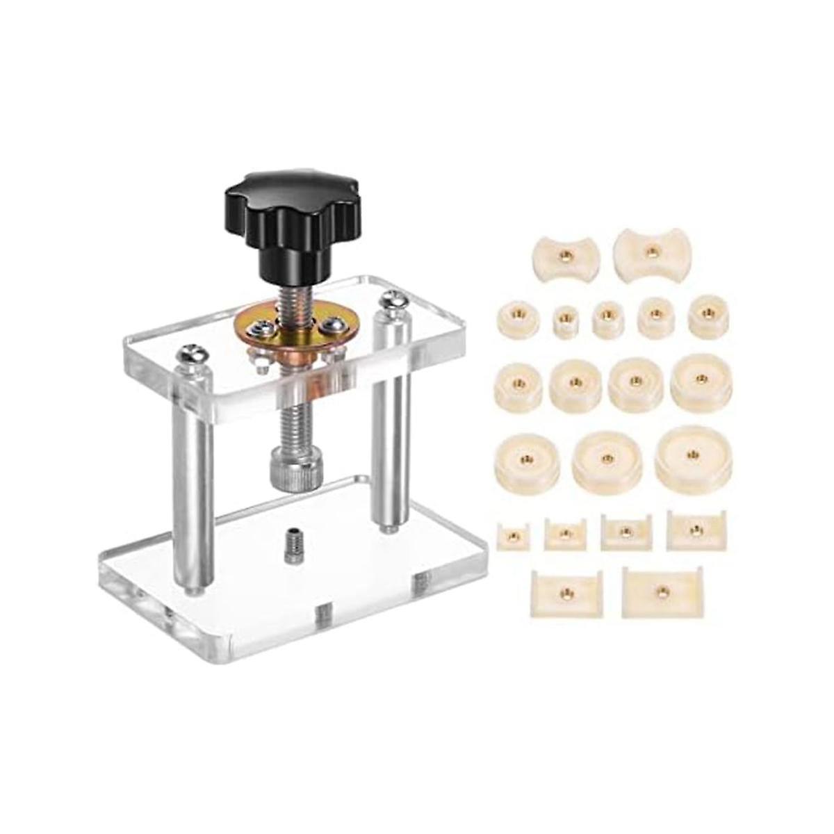 Watch Press Set, Watch Back Case Screw Type Closer with 20 Dies Acrylic Watchmaker Press Tool Set f