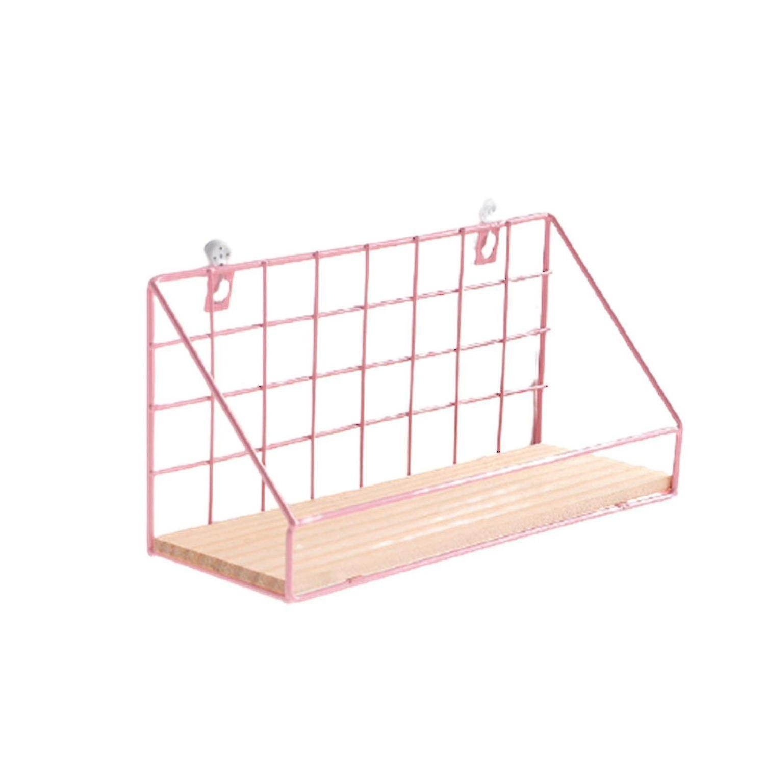Shelf Simple Wrought Iron Grid Home Living Room Wall Decoration Free Perforated Shelf(1pcs-pink)