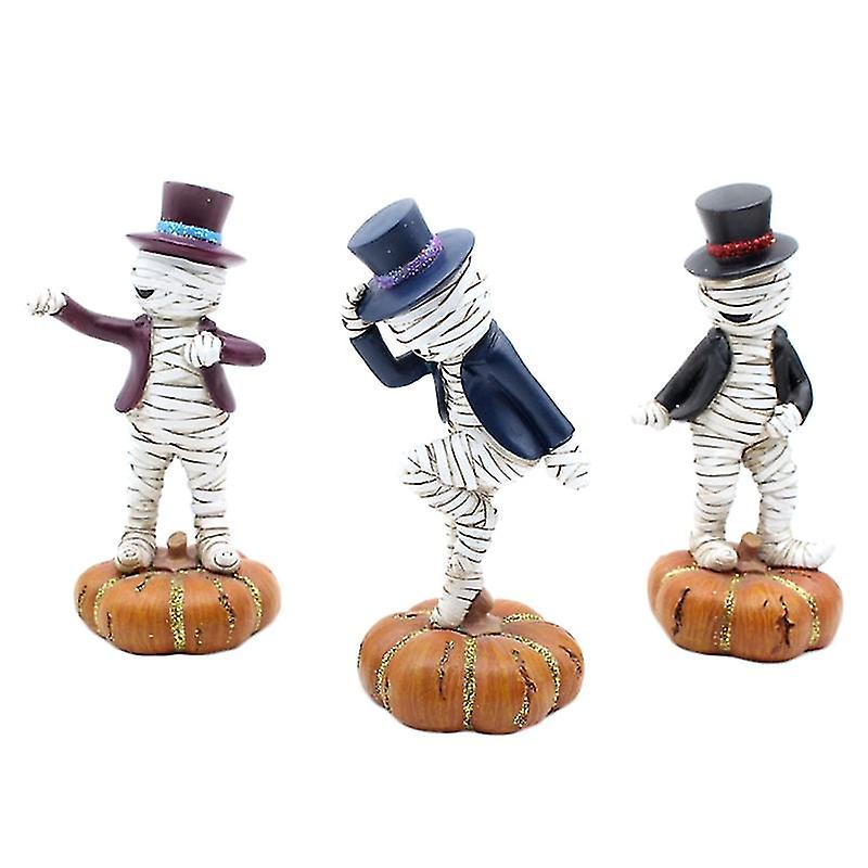 3pcs Exquisite Resin Pumpkin Music Dance Mummy Statue Halloween Decorations Q