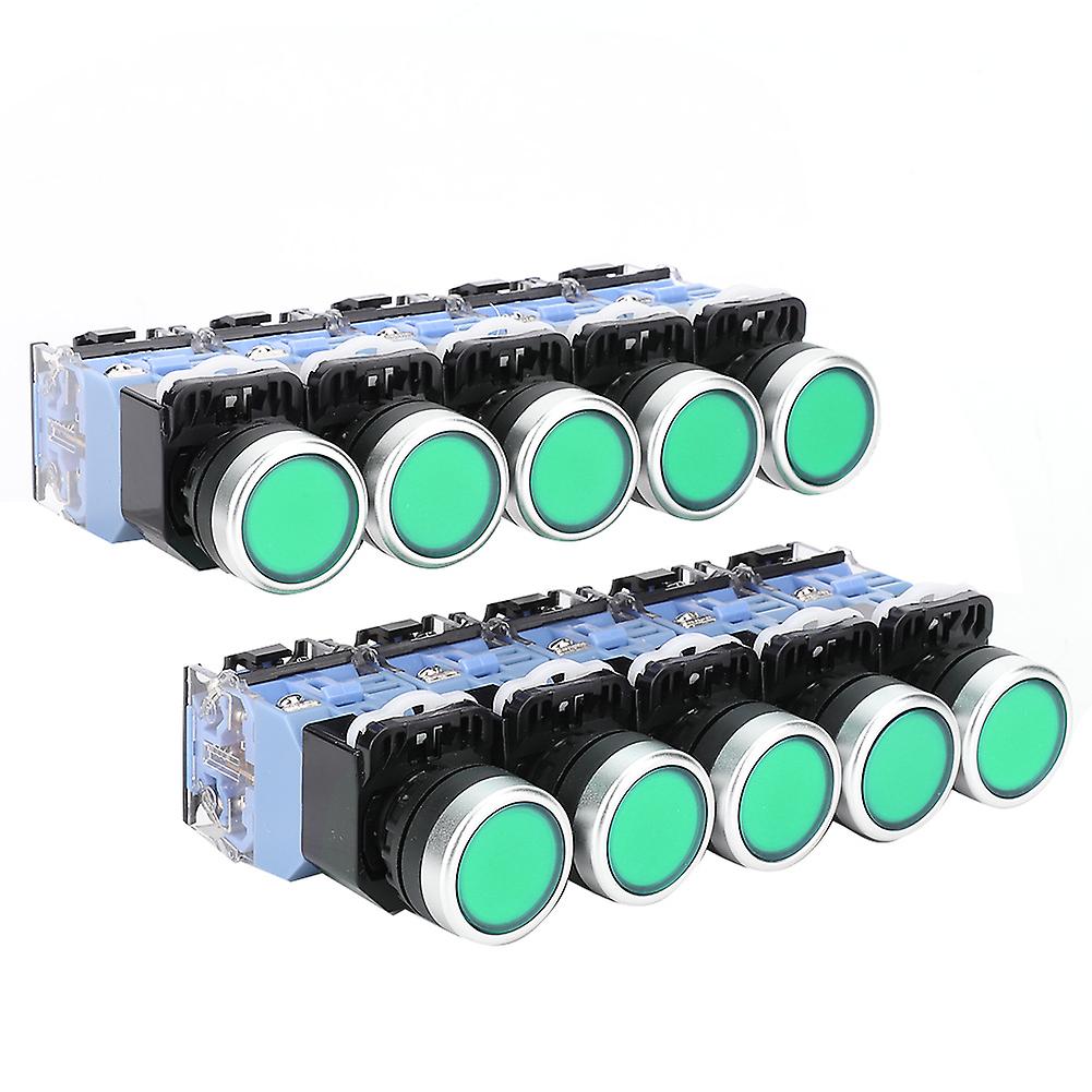 10 Pcs BEM38-11DS(LA38) Self Lock Flat Button Switch 22mm with Indication Light(Green)
