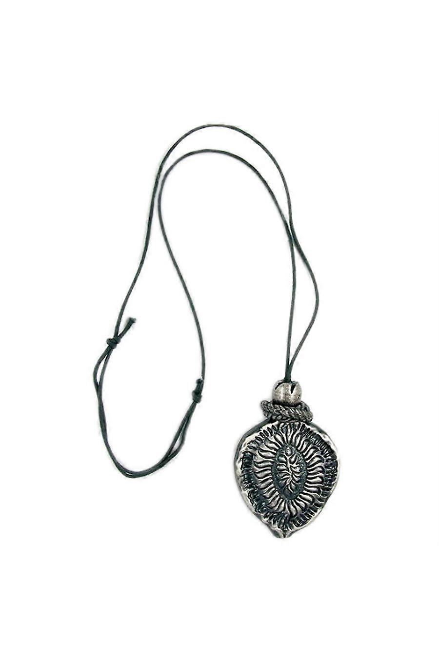Necklace Oxide Silver Pendant Grey Cord - Gl01613