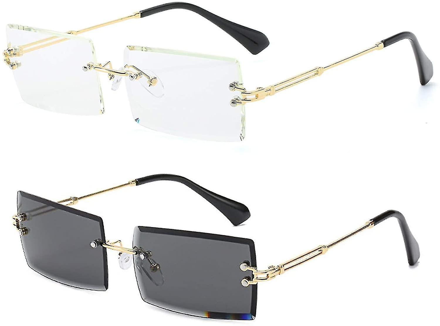 Rimless Rectangle Sunglasses Compatible With Women/men Ultralight Metal Frame