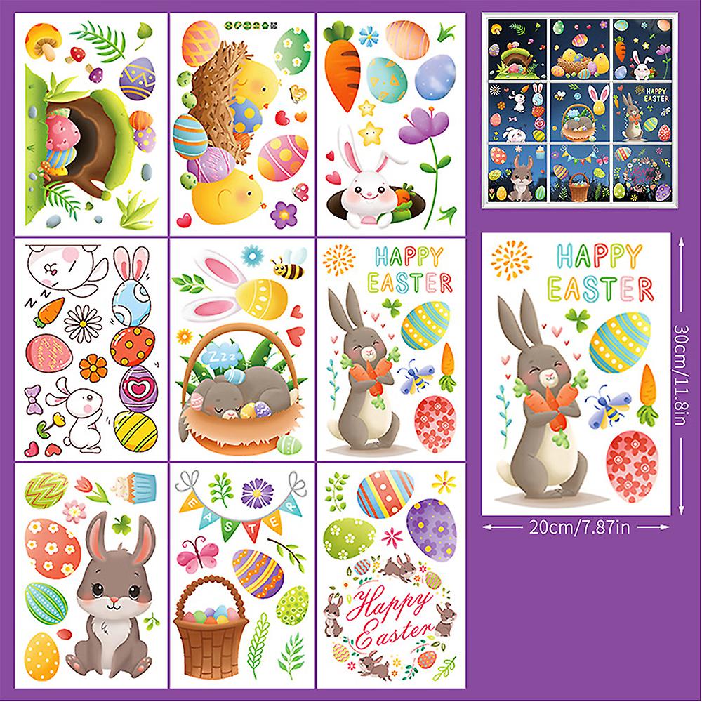 (F)9 Pcs Easter Stickers, Electrostatic Easter Window Stickers for Easter Decoration
