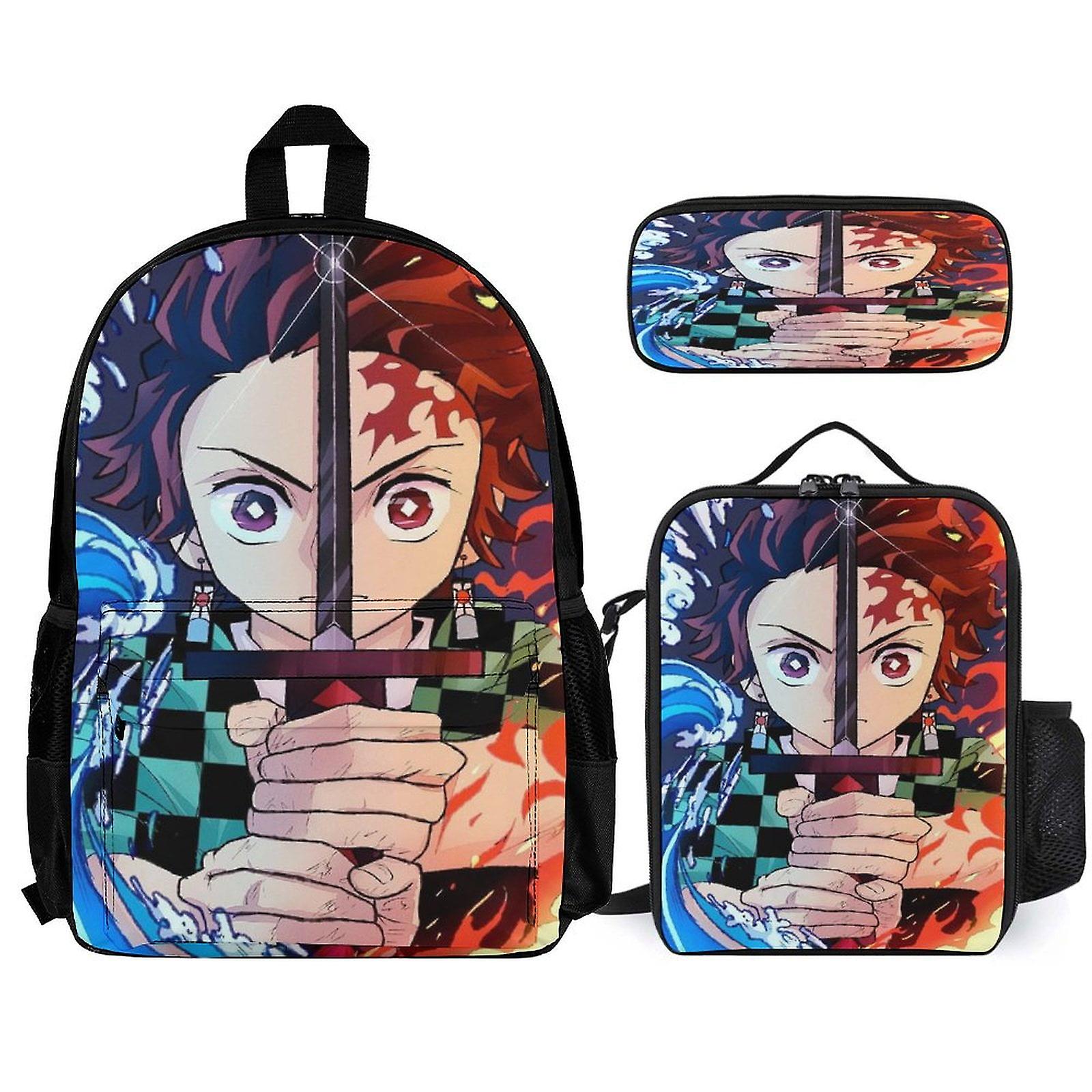 Demon Slayer Backpack 3 Piece Set Laptop Backpack with Pencil Case Lunch Bag Combination