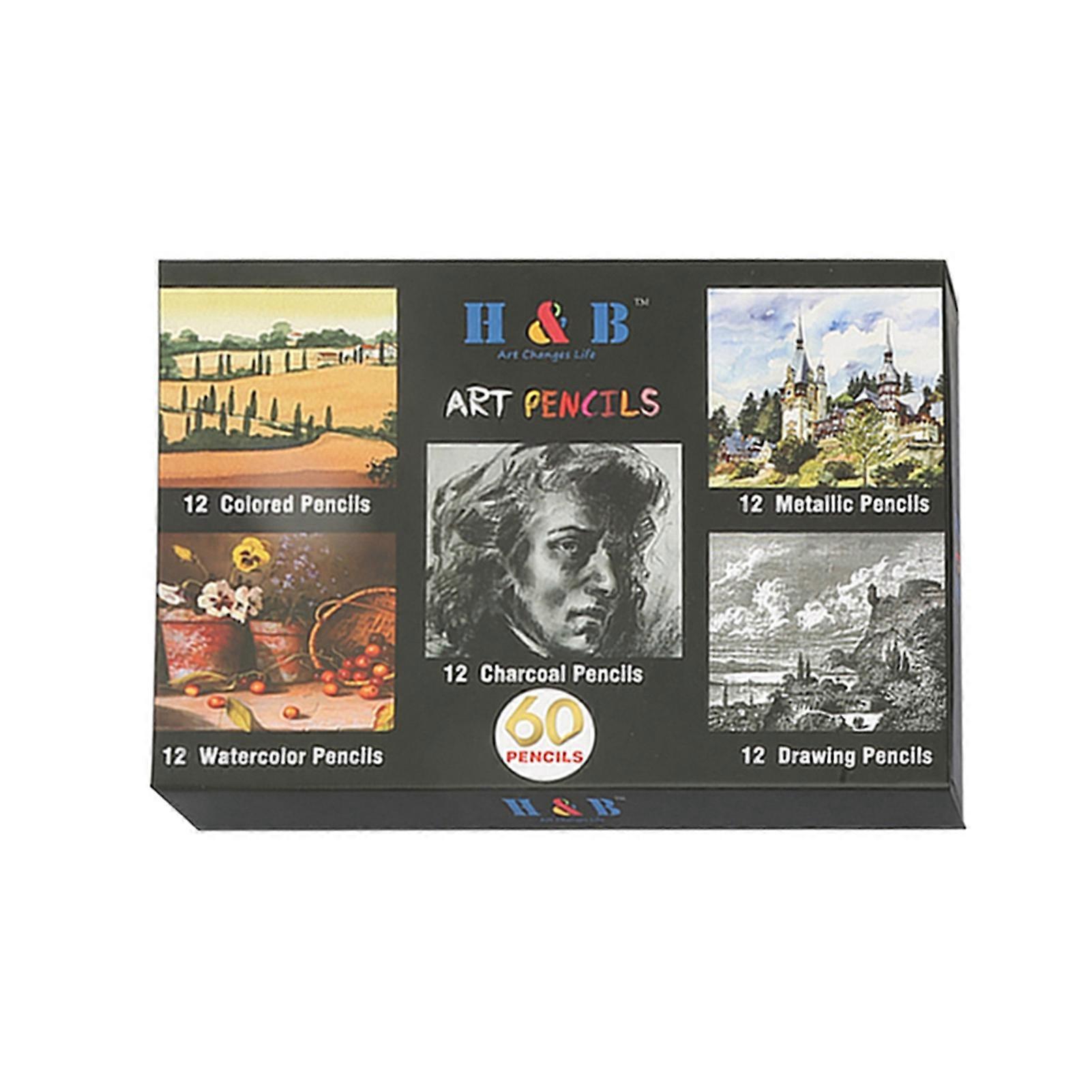60PCS الفنان قابل للذوبان في الماء رسم رسم قلم رصاص ملون الفحم رسم قلم رصاص مجموعة