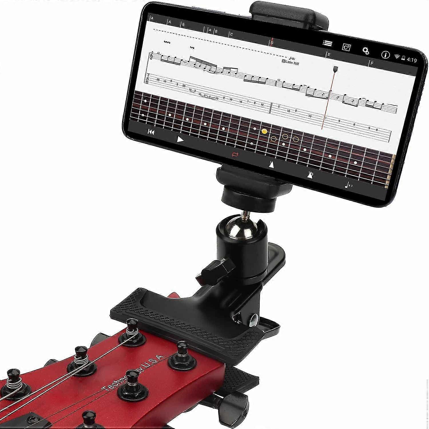 Hållare för gitarrhörlurar, gitarrhuvudklämma för mobiltelefon för gitarr/elgitarr/bas/ukulele