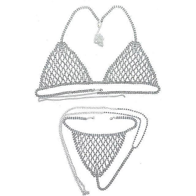 Rhinestone Body Chain Jewelry Women Bikini Chest Bra Thong Sexy